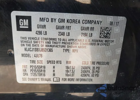 2018 Buick Encore Sport Touring from USA, damaged, VIN KL4CJ1SBXJB531365